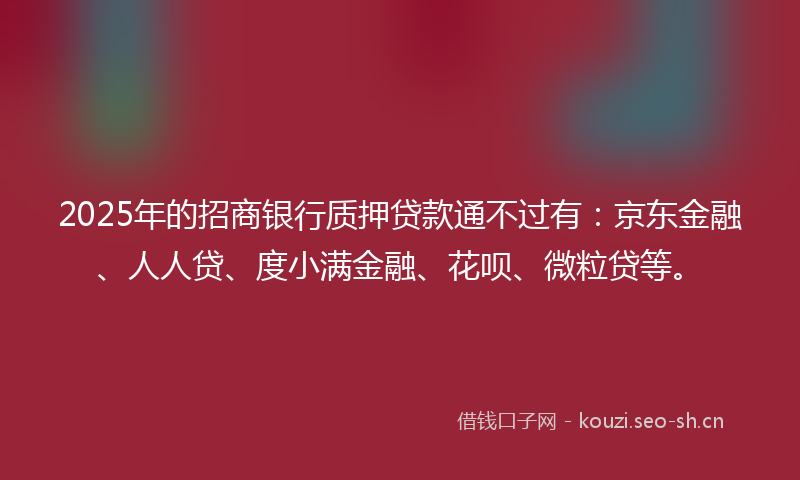 2025年的招商银行质押贷款通不过有：京东金融、人人贷、度小满金融、花呗、微粒贷等。