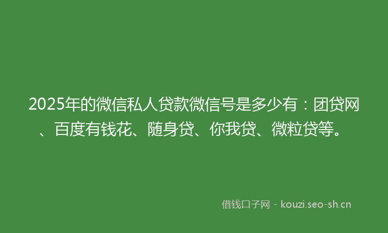 2025年的微信私人贷款微信号是多少有：团贷网、百度有钱花、随身贷、你我贷、微粒贷等。