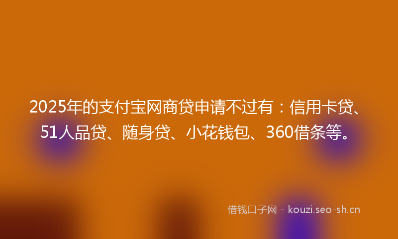 2025年的支付宝网商贷申请不过有:信用卡贷、51人品贷、随身贷、小花钱包、360借条等。