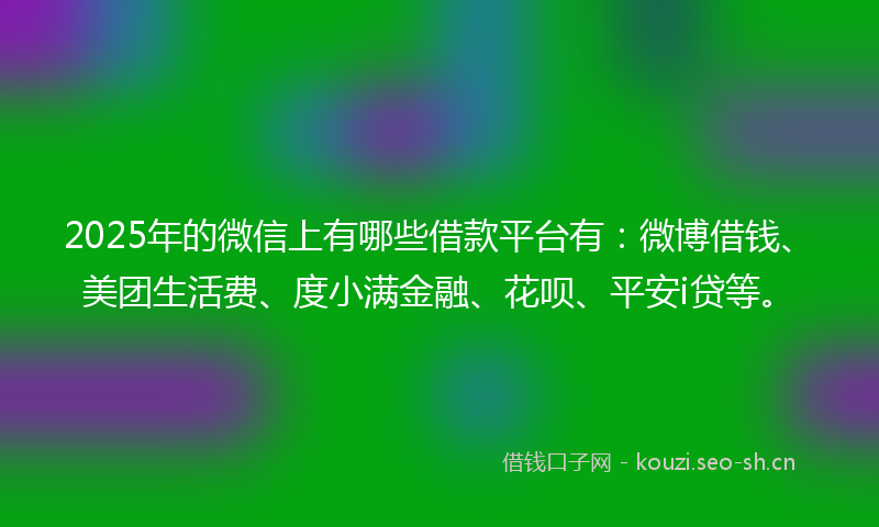 2025年的微信上有哪些借款平台有：微博借钱、美团生活费、度小满金融、花呗、平安i贷等。