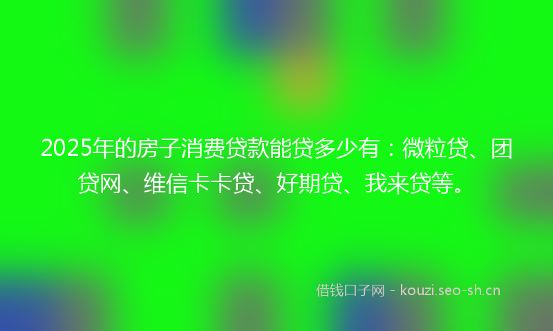 2025年的房子消费贷款能贷多少有：微粒贷、团贷网、维信卡卡贷、好期贷、我来贷等。