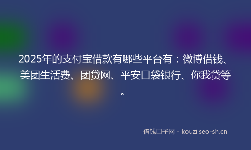 2025年的支付宝借款有哪些平台有：微博借钱、美团生活费、团贷网、平安口袋银行、你我贷等。