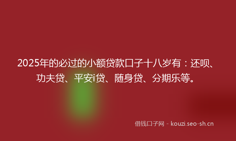 2025年的必过的小额贷款口子十八岁有：还呗、功夫贷、平安i贷、随身贷、分期乐等。