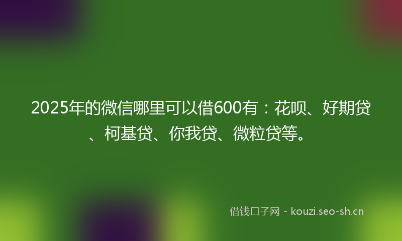2025年的微信哪里可以借600有：花呗、好期贷、柯基贷、你我贷、微粒贷等。