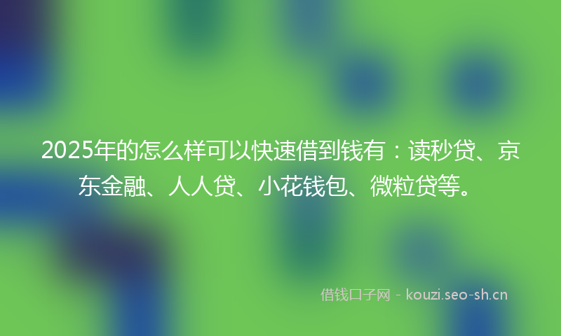 2025年的怎么样可以快速借到钱有:读秒贷、京东金融、人人贷、小花钱包、微粒贷等。