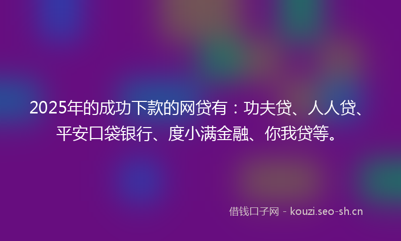2025年的成功下款的网贷有：功夫贷、人人贷、平安口袋银行、度小满金融、你我贷等。