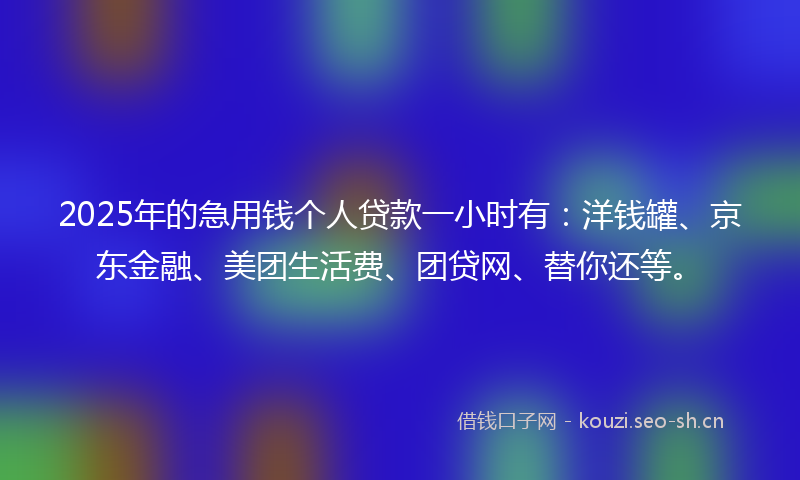 2025年的急用钱个人贷款一小时有：洋钱罐、京东金融、美团生活费、团贷网、替你还等。