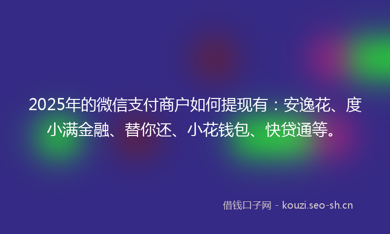 2025年的微信支付商户如何提现有：安逸花、度小满金融、替你还、小花钱包、快贷通等。