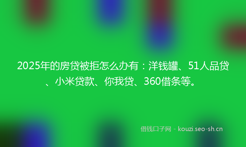 2025年的房贷被拒怎么办有：洋钱罐、51人品贷、小米贷款、你我贷、360借条等。
