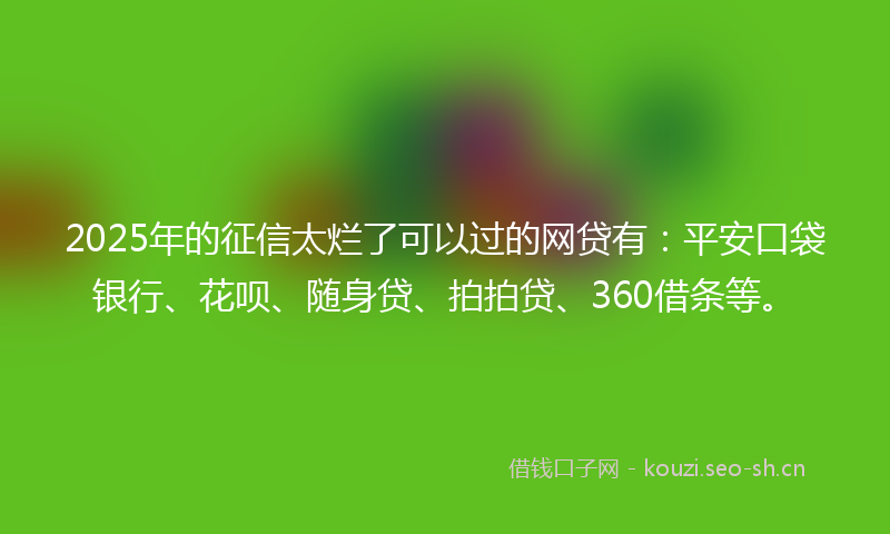 2025年的征信太烂了可以过的网贷有：平安口袋银行、花呗、随身贷、拍拍贷、360借条等。