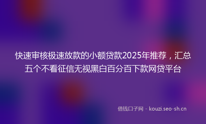 快速审核极速放款的小额贷款2025年推荐，汇总五个不看征信无视黑白百分百下款网贷平台