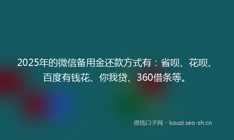 2025年的微信备用金还款方式有：省呗、花呗、百度有钱花、你我贷、360借条等。