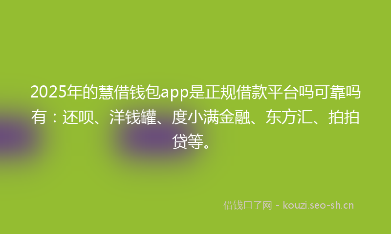2025年的慧借钱包app是正规借款平台吗可靠吗有：还呗、洋钱罐、度小满金融、东方汇、拍拍贷等。