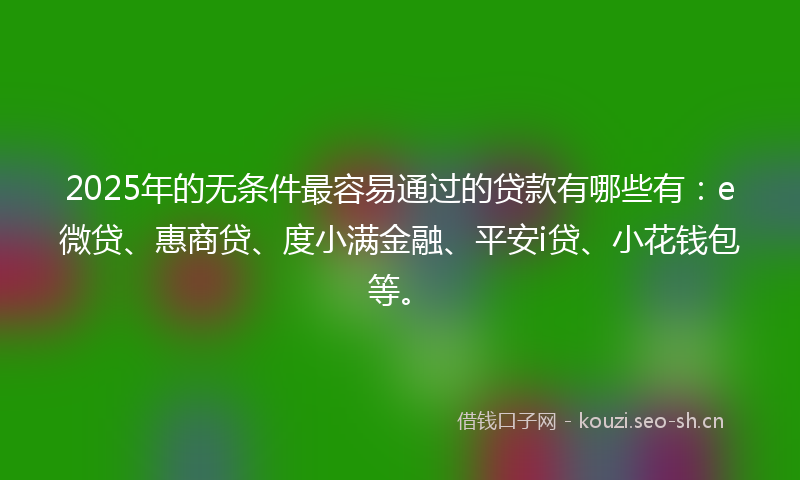 2025年的无条件最容易通过的贷款有哪些有：e微贷、惠商贷、度小满金融、平安i贷、小花钱包等。