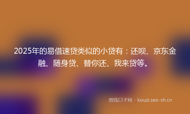 2025年的易借速贷类似的小贷有：还呗、京东金融、随身贷、替你还、我来贷等。