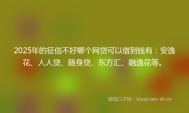 2025年的征信不好哪个网贷可以借到钱有：安逸花、人人贷、随身贷、东方汇、融逸花等。