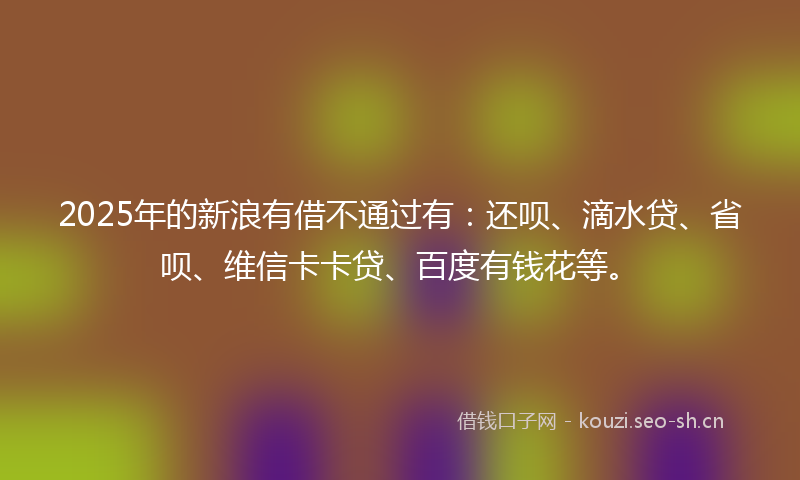 2025年的新浪有借不通过有：还呗、滴水贷、省呗、维信卡卡贷、百度有钱花等。