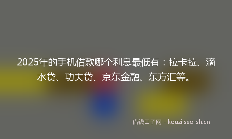 2025年的手机借款哪个利息最低有：拉卡拉、滴水贷、功夫贷、京东金融、东方汇等。