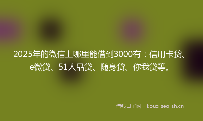2025年的微信上哪里能借到3000有：信用卡贷、e微贷、51人品贷、随身贷、你我贷等。