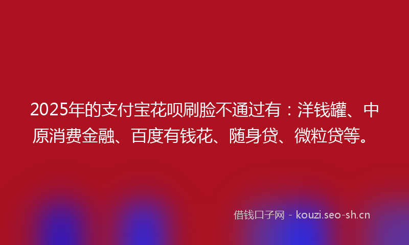 2025年的支付宝花呗刷脸不通过有：洋钱罐、中原消费金融、百度有钱花、随身贷、微粒贷等。