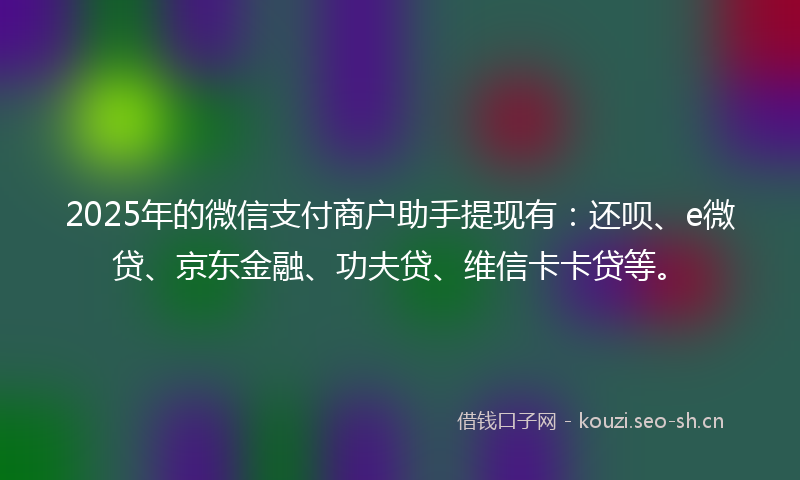 2025年的微信支付商户助手提现有：还呗、e微贷、京东金融、功夫贷、维信卡卡贷等。