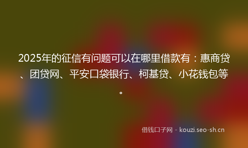 2025年的征信有问题可以在哪里借款有：惠商贷、团贷网、平安口袋银行、柯基贷、小花钱包等。