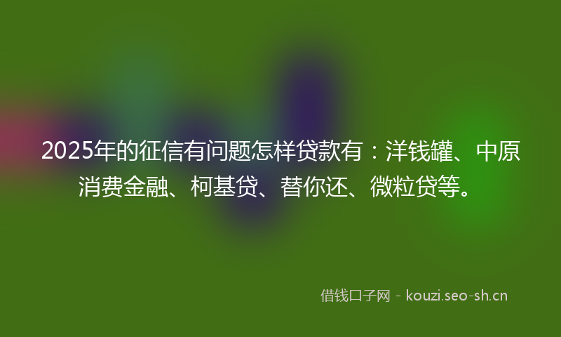 2025年的征信有问题怎样贷款有：洋钱罐、中原消费金融、柯基贷、替你还、微粒贷等。