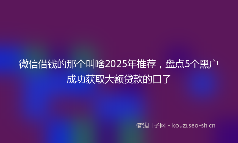 微信借钱的那个叫啥2025年推荐，盘点5个黑户成功获取大额贷款的口子