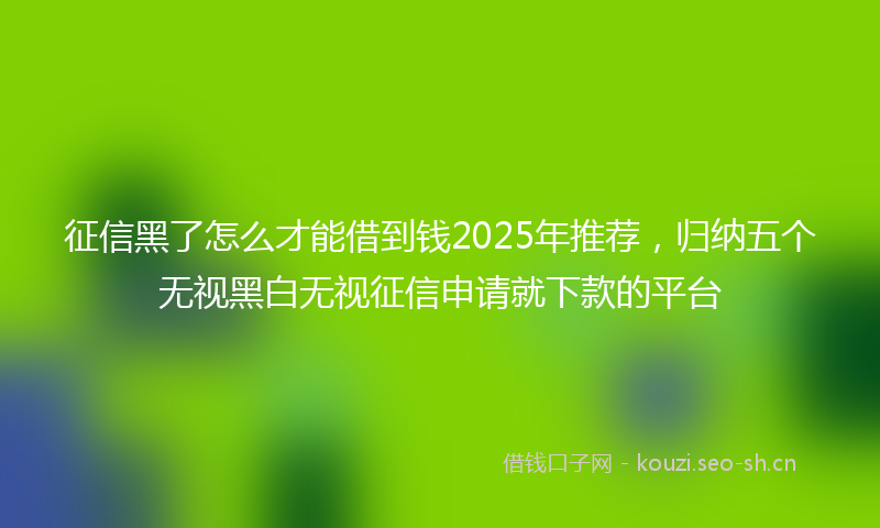 征信黑了怎么才能借到钱2025年推荐，归纳五个无视黑白无视征信申请就下款的平台