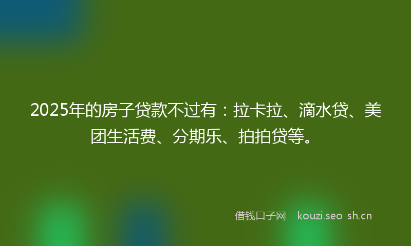 2025年的房子贷款不过有：拉卡拉、滴水贷、美团生活费、分期乐、拍拍贷等。