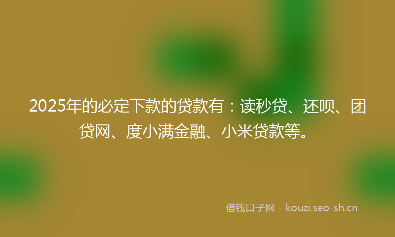 2025年的必定下款的贷款有:读秒贷、还呗、团贷网、度小满金融、小米贷款等。