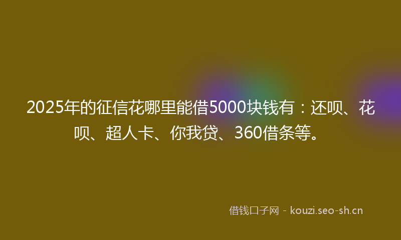 2025年的征信花哪里能借5000块钱有:还呗、花呗、超人卡、你我贷、360借条等。