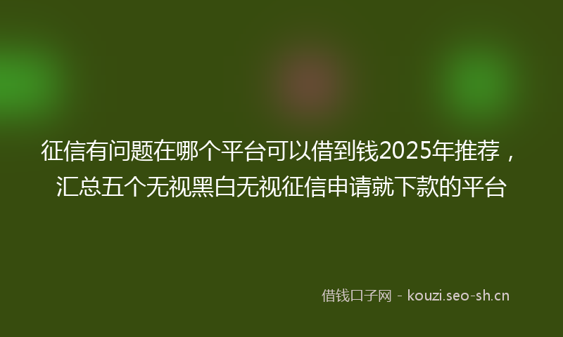 征信有问题在哪个平台可以借到钱2025年推荐，汇总五个无视黑白无视征信申请就下款的平台