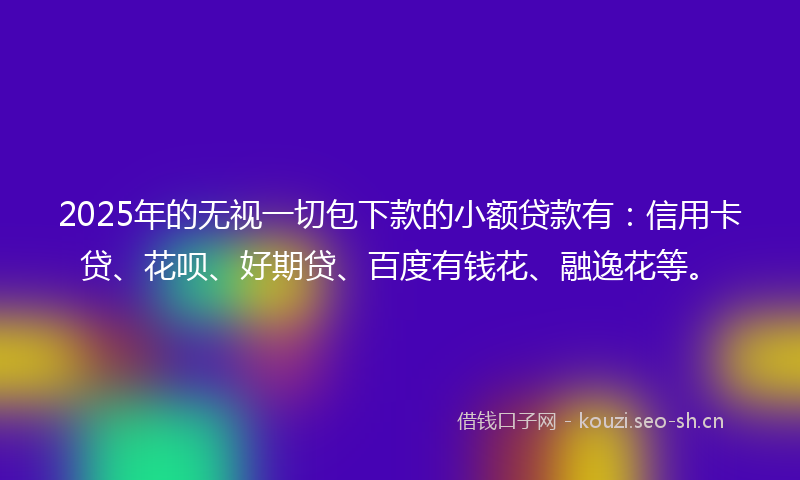 2025年的无视一切包下款的小额贷款有：信用卡贷、花呗、好期贷、百度有钱花、融逸花等。
