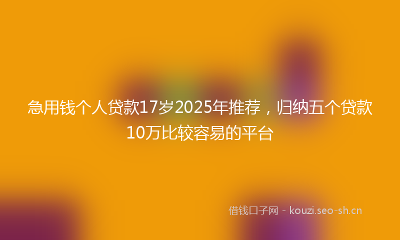 急用钱个人贷款17岁2025年推荐，归纳五个贷款10万比较容易的平台