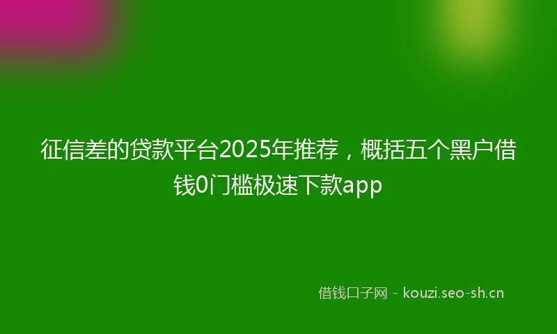 征信差的贷款平台2025年推荐，概括五个黑户借钱0门槛极速下款app