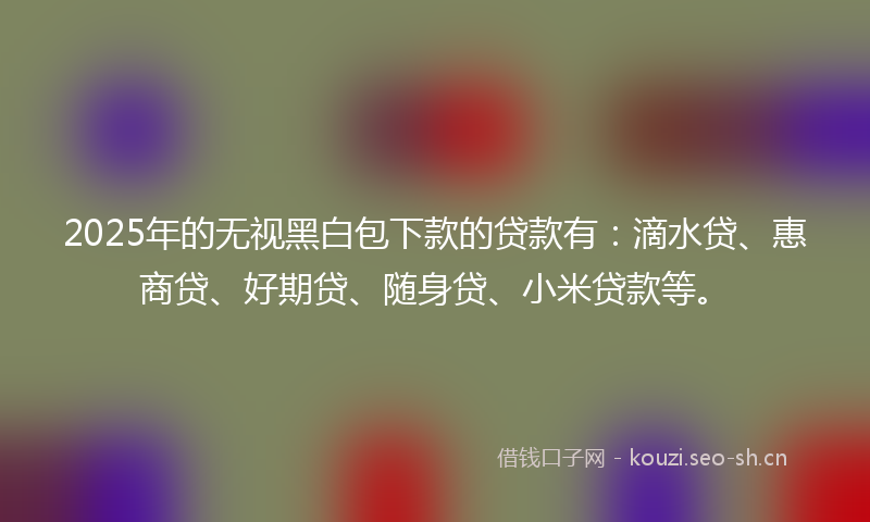 2025年的无视黑白包下款的贷款有：滴水贷、惠商贷、好期贷、随身贷、小米贷款等。