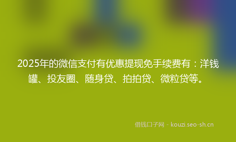 2025年的微信支付有优惠提现免手续费有：洋钱罐、投友圈、随身贷、拍拍贷、微粒贷等。