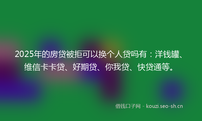 2025年的房贷被拒可以换个人贷吗有：洋钱罐、维信卡卡贷、好期贷、你我贷、快贷通等。