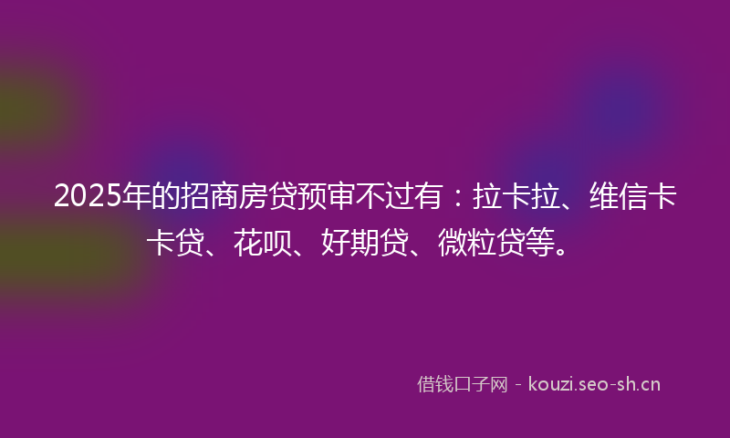 2025年的招商房贷预审不过有：拉卡拉、维信卡卡贷、花呗、好期贷、微粒贷等。