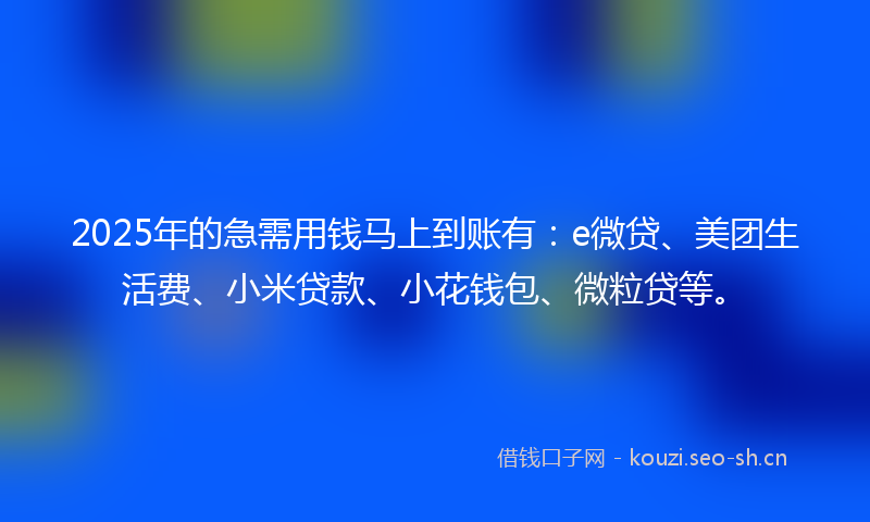 2025年的急需用钱马上到账有:e微贷、美团生活费、小米贷款、小花钱包、微粒贷等。