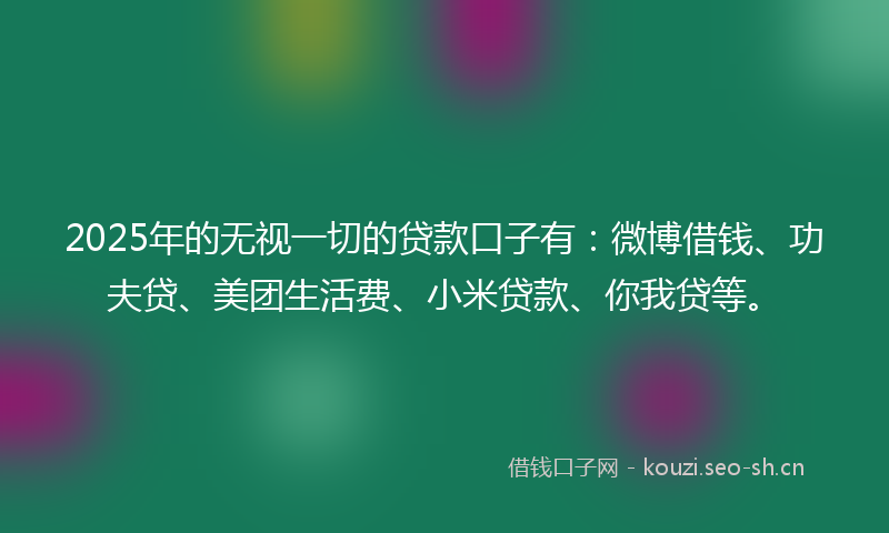 2025年的无视一切的贷款口子有：微博借钱、功夫贷、美团生活费、小米贷款、你我贷等。