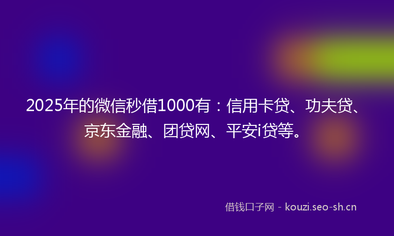 2025年的微信秒借1000有：信用卡贷、功夫贷、京东金融、团贷网、平安i贷等。