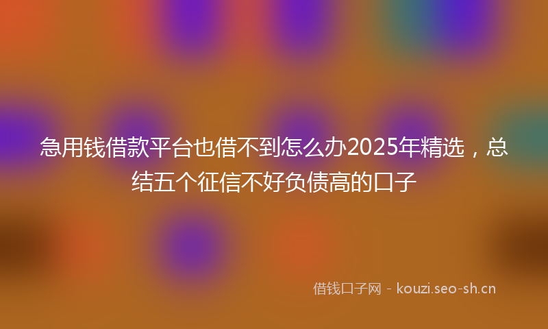 急用钱借款平台也借不到怎么办2025年精选，总结五个征信不好负债高的口子