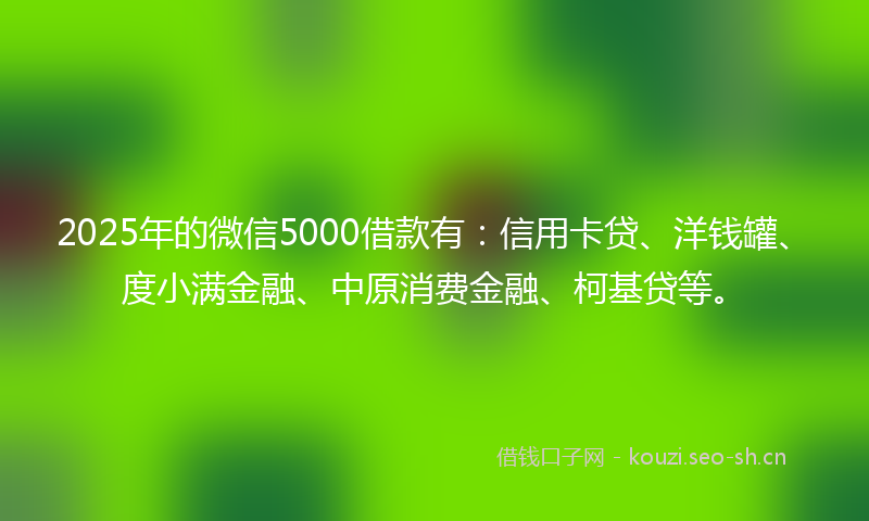 2025年的微信5000借款有：信用卡贷、洋钱罐、度小满金融、中原消费金融、柯基贷等。