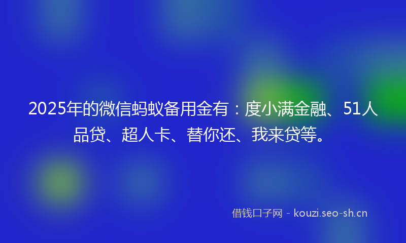 2025年的微信蚂蚁备用金有：度小满金融、51人品贷、超人卡、替你还、我来贷等。