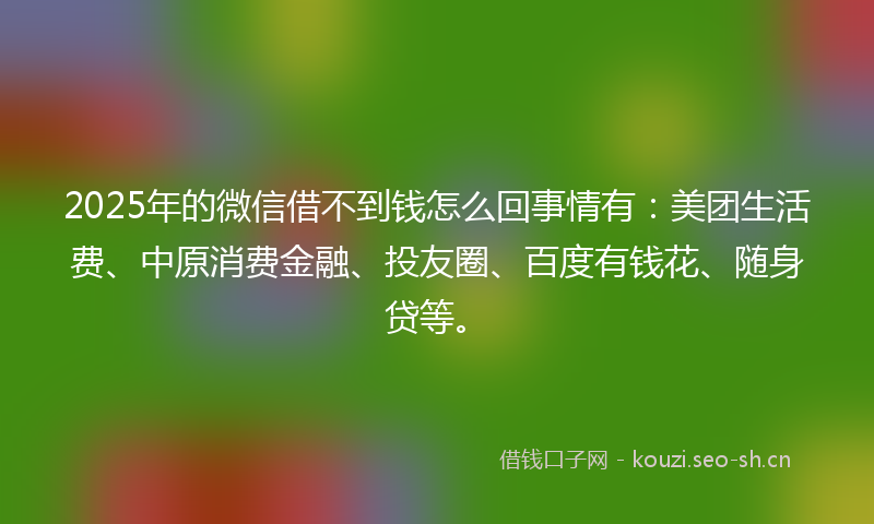 2025年的微信借不到钱怎么回事情有：美团生活费、中原消费金融、投友圈、百度有钱花、随身贷等。