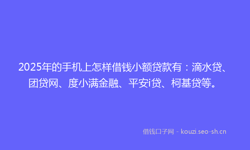 2025年的手机上怎样借钱小额贷款有：滴水贷、团贷网、度小满金融、平安i贷、柯基贷等。