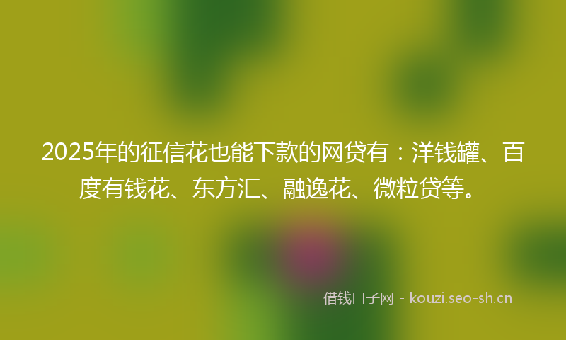 2025年的征信花也能下款的网贷有：洋钱罐、百度有钱花、东方汇、融逸花、微粒贷等。