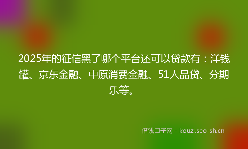 2025年的征信黑了哪个平台还可以贷款有：洋钱罐、京东金融、中原消费金融、51人品贷、分期乐等。